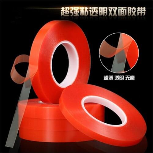 0.2MM 1/2/3/5/10mm 50M Strong Acrylic Adhesive PET Red Film Clear Double Side Tape No Trace For Phone Tablet LCD Screen Glass