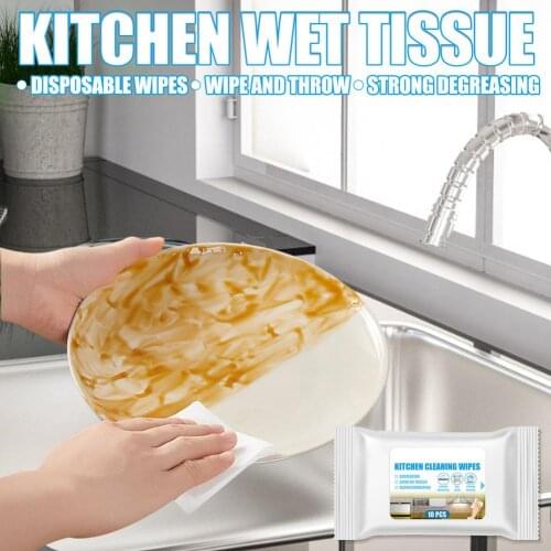 10pcs/box Kitchen Wet Wipes Disposable Heavy Oil Removal Cleaning Tissue Household Cooktop Cleaning Wipes, No Washing