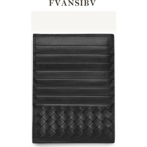 100% Leather Mens Holder Woven Ultra-Thin Womens Credit Card Holder Brand Design Large Capacity Purse Multiple Card Slots New