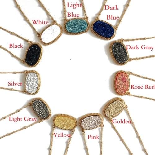 11 Colors Resin Drusy Hexagon Pendant Necklace Druzy Pendant color Gold Choker Statement Necklaces for Women Jewelry Gift