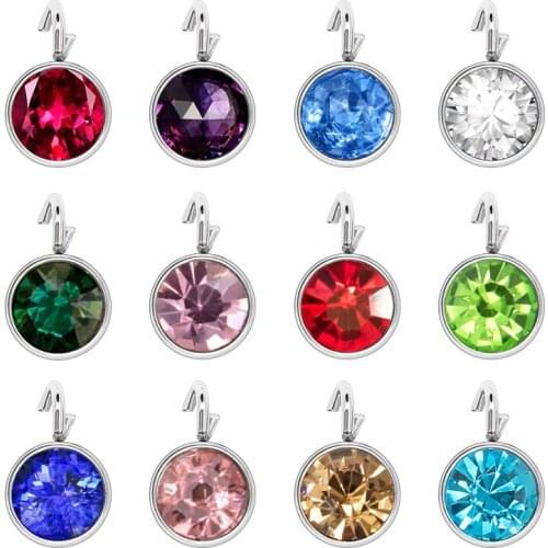 12pcs Birthstone DIY Birthday Stones 12 Months Stainless Steel Open Circle 6*9mm Charms Pendants