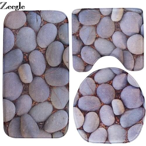 Zeegle 3pcs Bathroom Mats Set Suction Sponge Toilet Rugs Non-slip Bathroom Floor Mat Lid Toilet Cover Bath Pad Home Decor