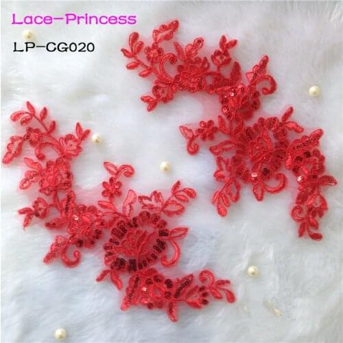 5 pairs 30cm*14cm LP-CG020 DIY lace wedding dress applique accessories bridal headdress red white lace collar lace fabric patch