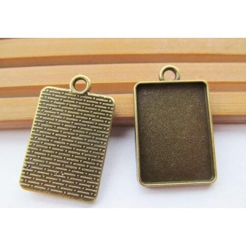 50pcs Antique Silver tone/Antique Bronze Rectangle Base Setting Tray Bezel Pendant Charm/Finding,18mmx25mm Cabochon/Cameo
