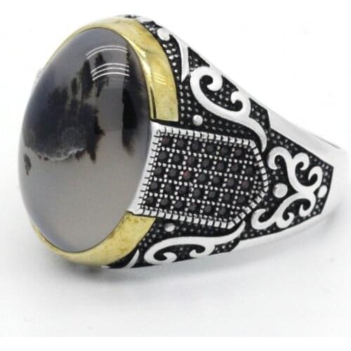 925 Sterling Silver Ring For Men Natural Onyx Zircon Stone Turkey Jewelry Fashion Vintage Gift Women Mens Rings All Size