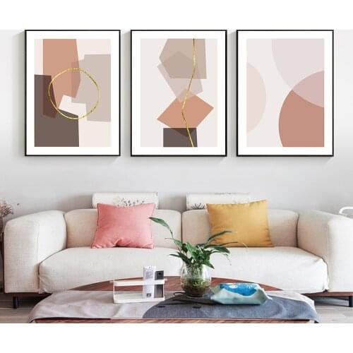 Abstract Pink Geometric Oil Painting Printed On Canvas Nordic Wall Art Picture Prints And Poster For Room Coffee Decoration