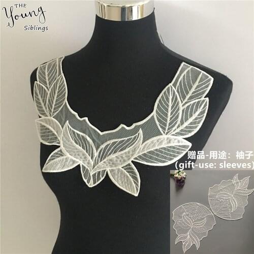 White Embroidery Organza Lace Collar Fabric Applique Sewing Lace Neckline DIY Wedding dress Craft supplies Decorate Accessories