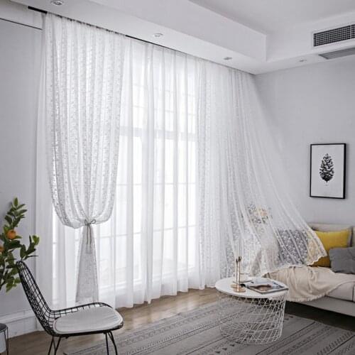 White Lace Floral Tulle Curtains for Bedroom Embroidered Country Stripe Voile Drapes Window Treatment for Living Room