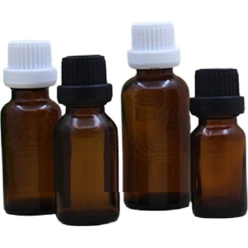 Black White Anti-theft Big Cap Glass Essential Oil Vials Cosmetic Packing 5ml 10ml 15ml 20ml Empty Clear Brown Refillable Bottle