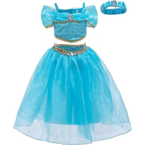 Aladdin Fairy Tale Sets with Headband Cosplay Fancy Masquerade Princess Children Infant Summer Dress Vestidos Baby Girls Clothes