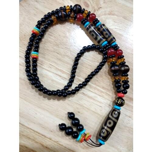 Beauteous Tibetan Dzi Bead Lucky 9 Eyes Pendant Amulet Magical 3 Eyes Bead Hanging Bless Necklace