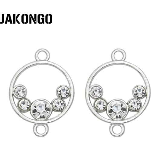 JAKONGO Silver Color Crystal Round Connectors for Jewelry Making Bracelet Jewelry Findings DIY Accessories 24x18mm 5pcs/lot