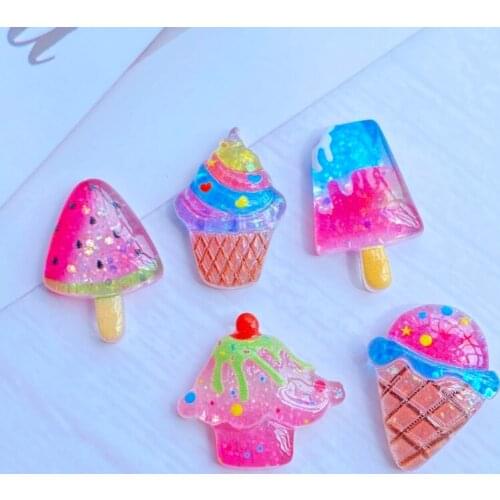 20Pcs New Mix Of Bright Mini Ice Cream Flat Back Resin Art Supply Decoration Charm Craft Hair Bow Accessories H81