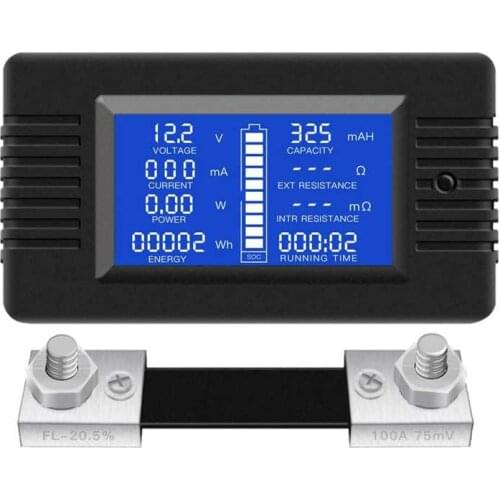 DC Multifunction Battery Monitor Meter LCD Display Digital Current Voltage Solar Power Meter Multimeter Ammeter Voltmeter(Widely
