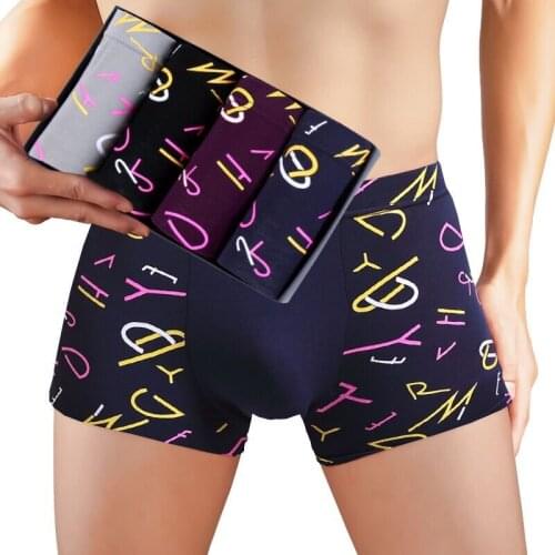 Mens Mid Waist Leakage Hip U Convex Design Underwaer Men Boxer Sexy Trunks Boxers 4 PCS/Lot in Box Package