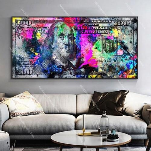 American Dollar Wall Art Canvas Painting Prints Modern Street Graffiti Money Art Poster for Living Room Home Decoration Picture