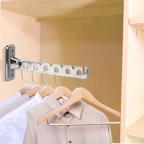 Wall Mounted Stainless Steel Clothes Drying Rack Laundry Storage Supplies Indoor Space Saving Clothes Folding Hangers 6 Holes