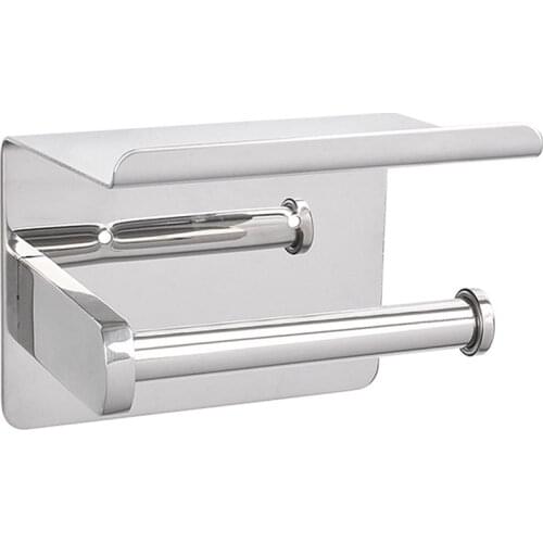 Stainless Steel Wall Mounted Toilet Roll Paper Holder Bathroom Self-Adhesive Tissue Rack with Mobile Phone Holder CNIM Hot