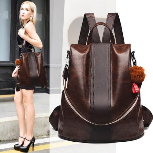 New Fashion Multi-Function Leather Anti-Theft Large Volume Wool Ball Pendant Womens Multifunctional Vertical Square Bag