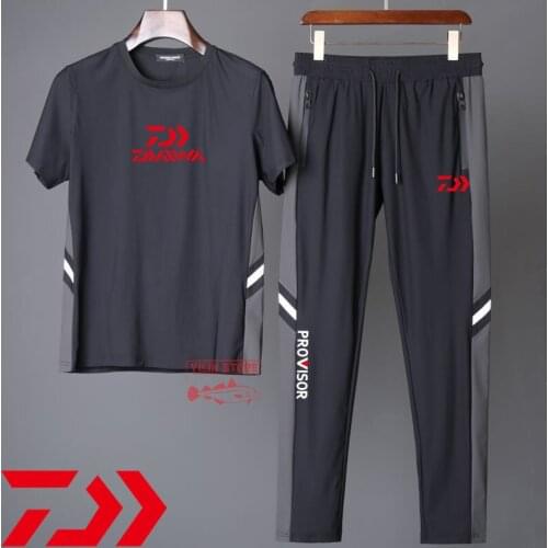 2021New Daiwa Fishing Short Sleeve T-shirt Suit Outdoor Sports and Leisure Ice Silk Fishing SetsSummer Men Breathable Two-piece