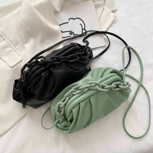 New Retro PU Leather Plush Women Shoulder Messenger Bag Solid Color Casual Chain Small Clip Cloud Crossbody Handbags For Ladies