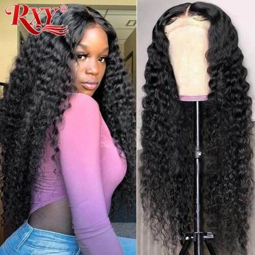 Rxy Deep Wave Frontal Wig Brazilian Hair Wigs For Women Human Hair Glueless 4x4 Closure Wig Curly Human Hair Wig Pre Plucked