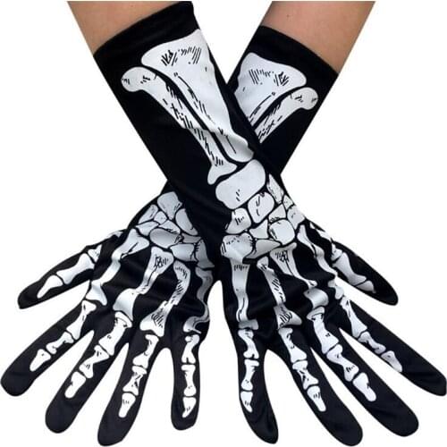 Halloween Cosplay Gloves Long Full Finger Gloves Skull Skeleton Pattern Mitten Men Women Cos Party Accessories
