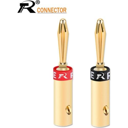R 2pairs/4pcs Banana Plug Connector Corrosion-Resistant Banana Connector for Audio Video Amplifier Speaker Cable Jack