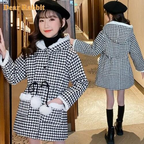 Girl Woolen Jacket Plaid Lattice Warm clothing Toddle girls wool Hooded Coat Winter Autumn winter Windbreaker Overcoat Clothes