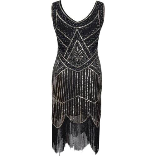 Bling Women Vintage 1920s Sheath Dress Sequin Art Deco Flapper Dress Sleeveless Stage Show Costume Black Bodycon Party Dress