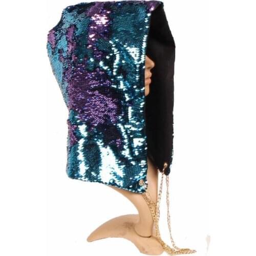 Party Hats Mermaid Sequin Hood Hats Magical Reversible Sequins Hat Rave Grand Event Stage performance Bling Cap Cosplay Props