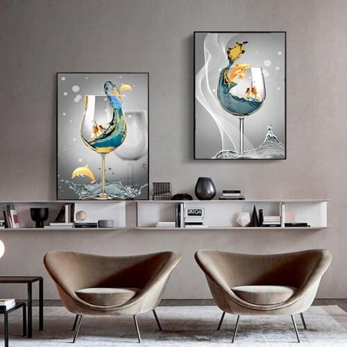 Modern Abstract Ocean Landscape In Wine Glass Canvas Painting Posters and Prints Wall Art Pictures for Living Room Home Decor