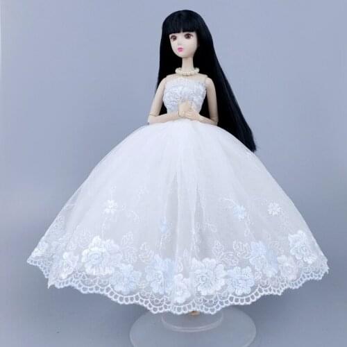 White Blue Flower Off Shoulder Wedding Dress For Barbie Dolls Handmade Party Gown Clothes Outfits For 1/6 BJD Dolls Accessories