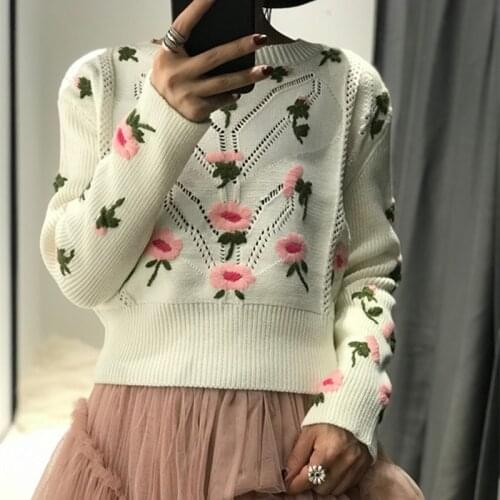 2020 Acrylic Cotton Hot Sale Time-limited Sweater Women Jumper Paragraph Pullover Loose Heavy Embroidery Handmade Openwork Knit