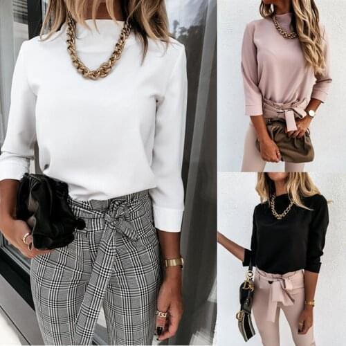 Plus Size Office OL Solid Autumn White Long Sleeve Women Blouse Tops 2021 Casual Basic Black Slim Pullover Shirts Clothing