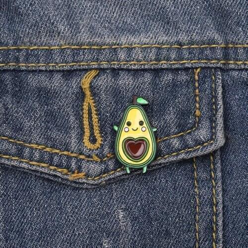 QIHE JEWELRY Avocado Pear Enamel pin Green Fruit Lapel pins Brooches for Men Women Kawaii Food Plant Jewelry