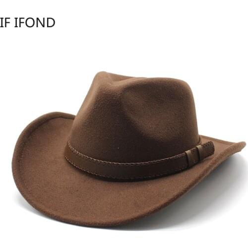Womens Mens Winter Wool Western Cowboy Hat With Fashion Belt Cowgirl Jazz Toca Sombrero Cap Godfather Cap