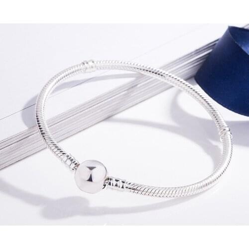 Original 925 Sterling Silver Circular Clasp Snake Chain Basic pandora Bracelets Bangle Fit Women Bead Charm Europe Jewelry