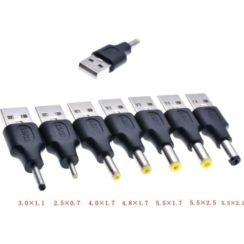 1pcs DC Power plug connector 5.5x2.5 5.5x2.1 5.5x1.7 4.8x1.7 4.0x1.7 3.0x1.1 2.5x0.7mm DC male Adapter Connector to USB 2.0 A
