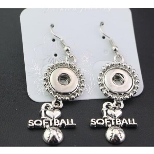 19styles to choose! Diy Snap Jewelry I Love Softball 12mm Metal Button Charm Snap Earrings For Women Girls Dangle Earrings