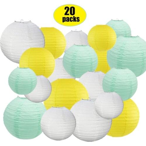 20 pcs 8"-12" Chinese Japanese Paper lantern Mixed White Mint Lemon Paper Lampion lanterne papier for Wedding Parties Decoration