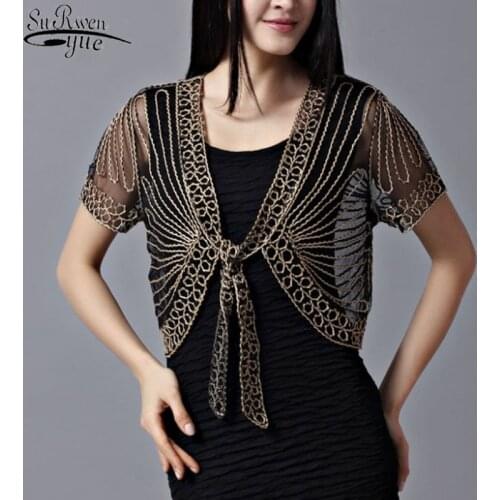 2021 Ladies Tops Fashion Womens Clothing Wild Perspective Small Shawl Chiffon Lace Lacing Boleros Shirts Tops 802E 30