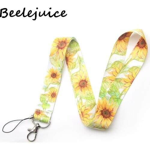 24pcs Sunflowers Neck keychain necklace webbings ribbons Anime Cartoon Neck Strap Lanyard ID badge holder Keychain Lanyards