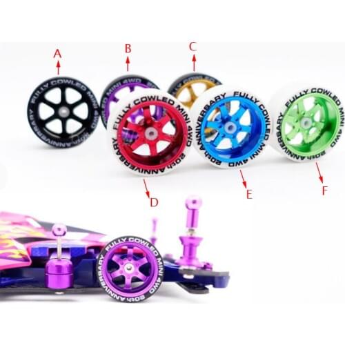 4 Pcs/lot Middle Diameter Tires Rubber Tire+TE37 Aluminum Alloy Wheels for 1/32 Scale Tamiya Mini 4WD Racing Car Model