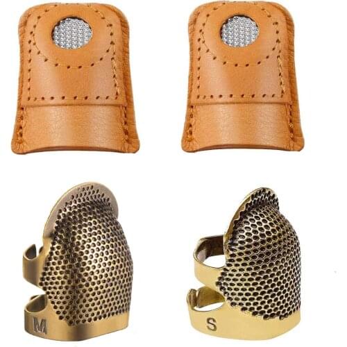 4pcs Sewing Thimble Adjustable&Soft Leather Thimbles Sewing Thimble Finger Protector Sewing Quilting Craft DIY Sewing Tools