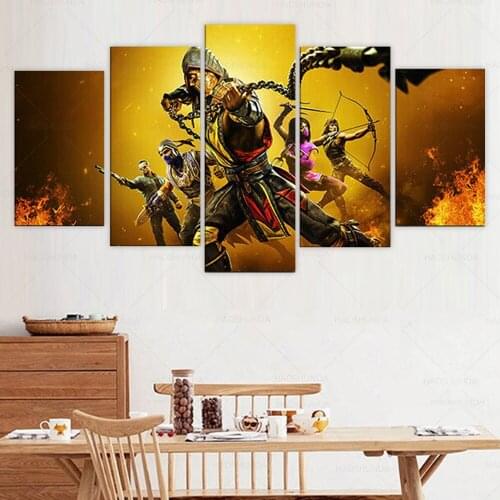 5 Pieces Mortal Kombat 11 Scorpion Poster Canvas Print Painting Home Decor Wall Art Prints For Bedroom Living Room Decoration