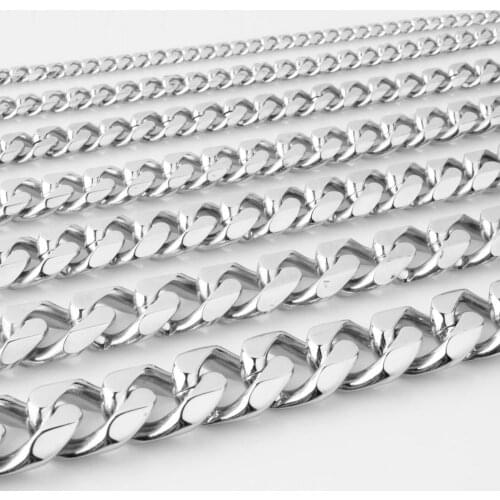 Never Fade 316L Stainless Steel Silver Color Handmade Cuban Curb Chain Mens Womens Necklace/Bracelet Unisexs Jewelry 7-40inch