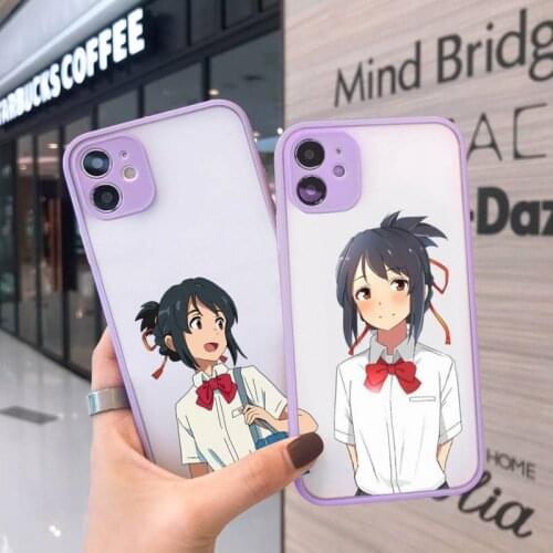 Anime your name Phone Case For iPhone 12 11 Mini Pro XR XS Max 7 8 Plus X Matte transparent Purple Cover
