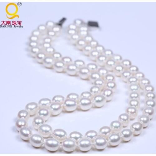 Daking 7.5-8.5MM AAA Grade Pearl 2 ROWS NATURAL WHITE PEARL NECKLACE 18 INCH FOR WEDDING JEWELRY