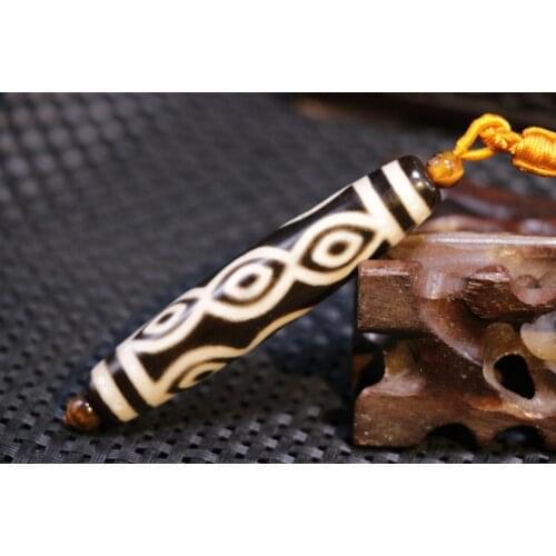 Super Energy Tibetan Old AgateKingkong 9 eye Long dZi Bead Amulet necklace From Timestown